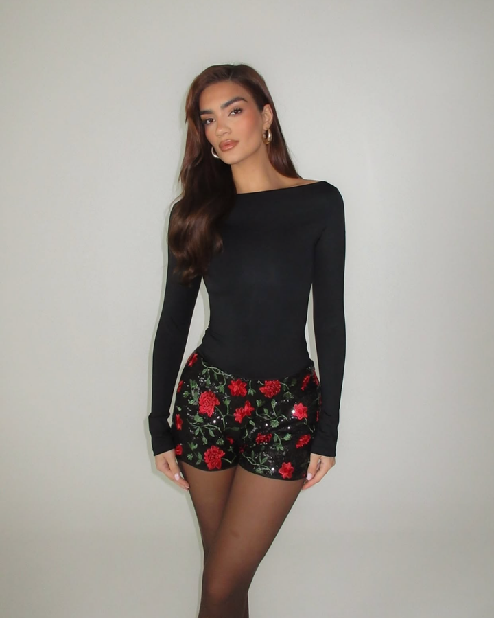 Sequin Rose Mini Shorts