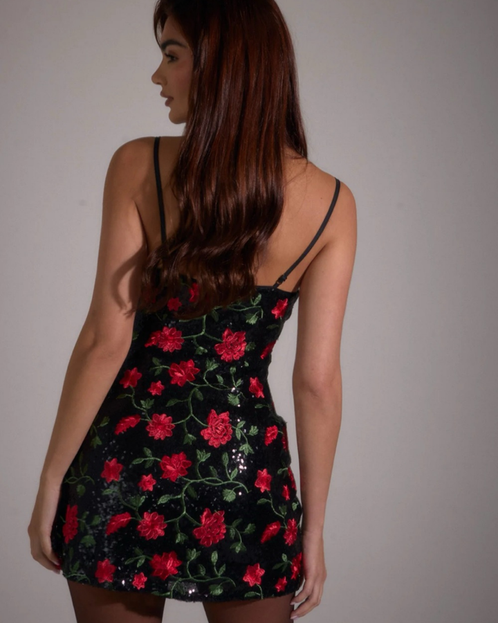 Sequin Rose Mini Dress