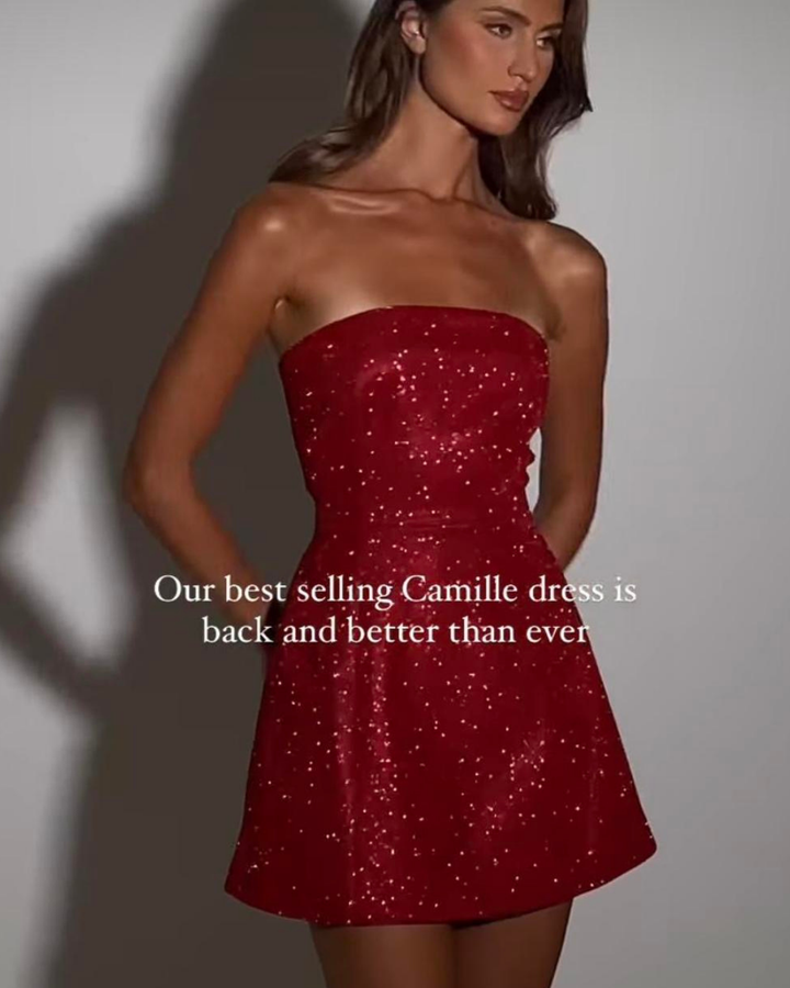"Camille" Red Glitter Mini Dress