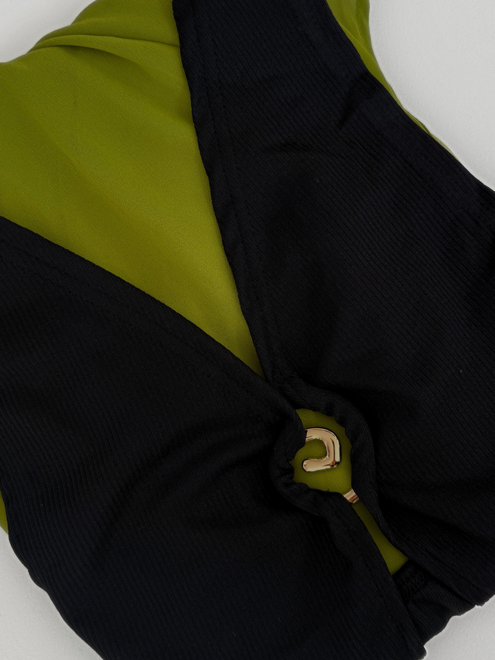 "Yasmin" Black Dress with Green Chiffon Drop Waist