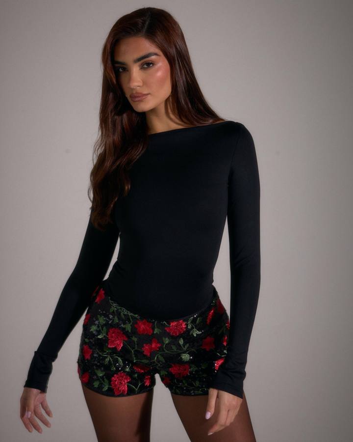 Sequin Rose Mini Shorts