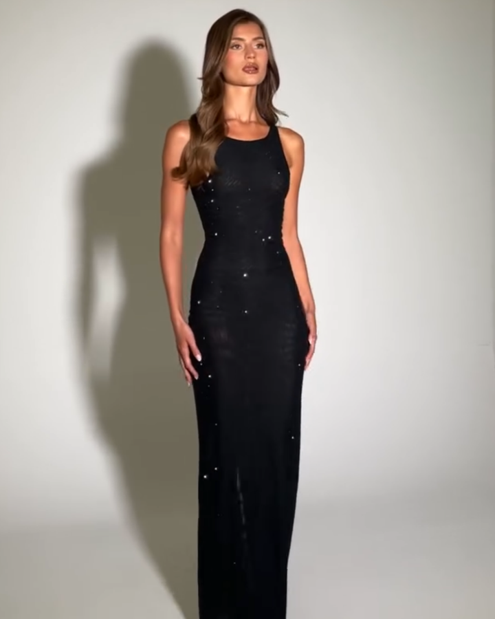 "Ode" Black Embelleshed Maxi Dress