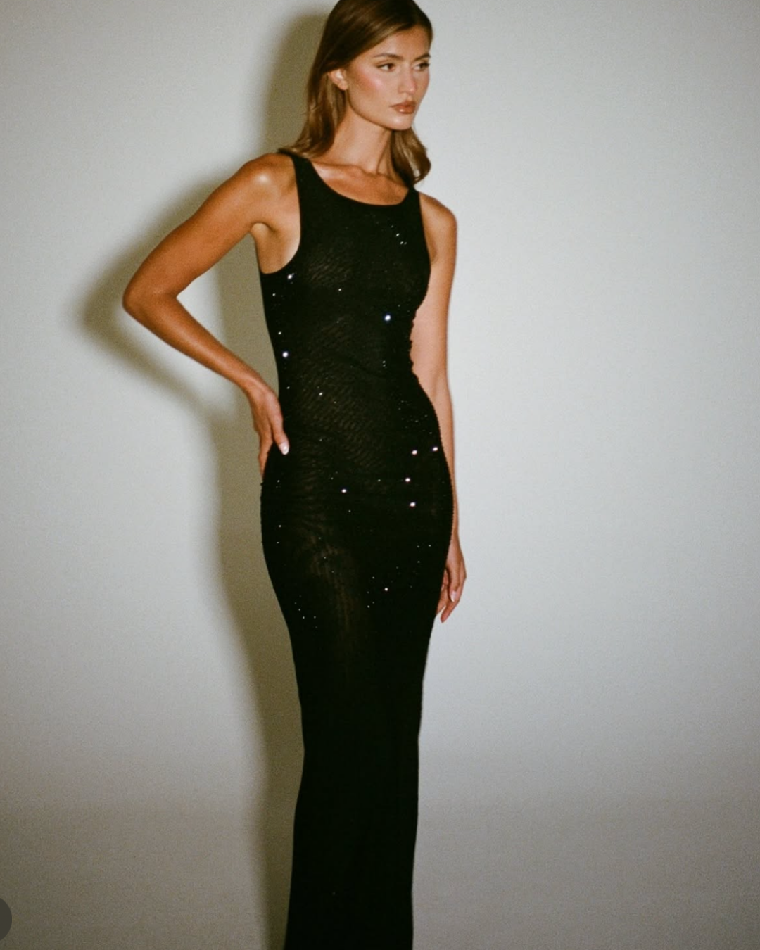 "Ode" Black Embelleshed Maxi Dress