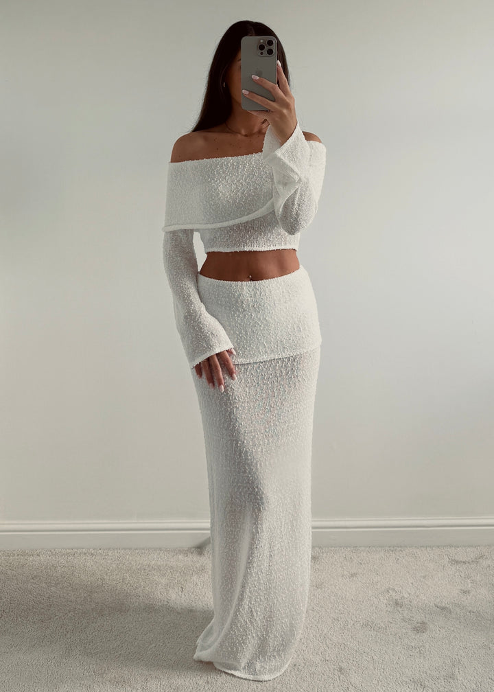 "Cove" Boucle Soft Knit Long Sleeve Top & Maxi Skirt Co-ord