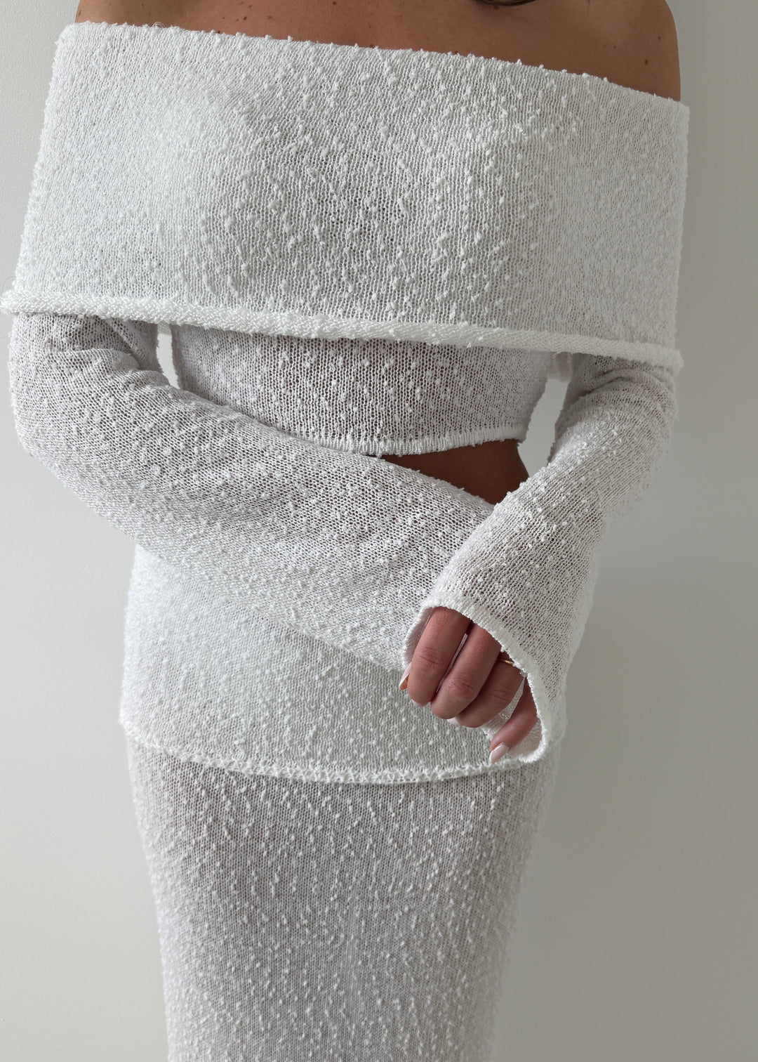 "Cove" Boucle Soft Knit Long Sleeve Top & Maxi Skirt Co-ord