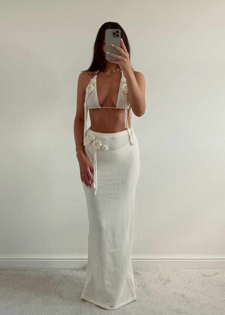 "Indie" Cream Knit Floral Maxi Skirt & Top Co-ord