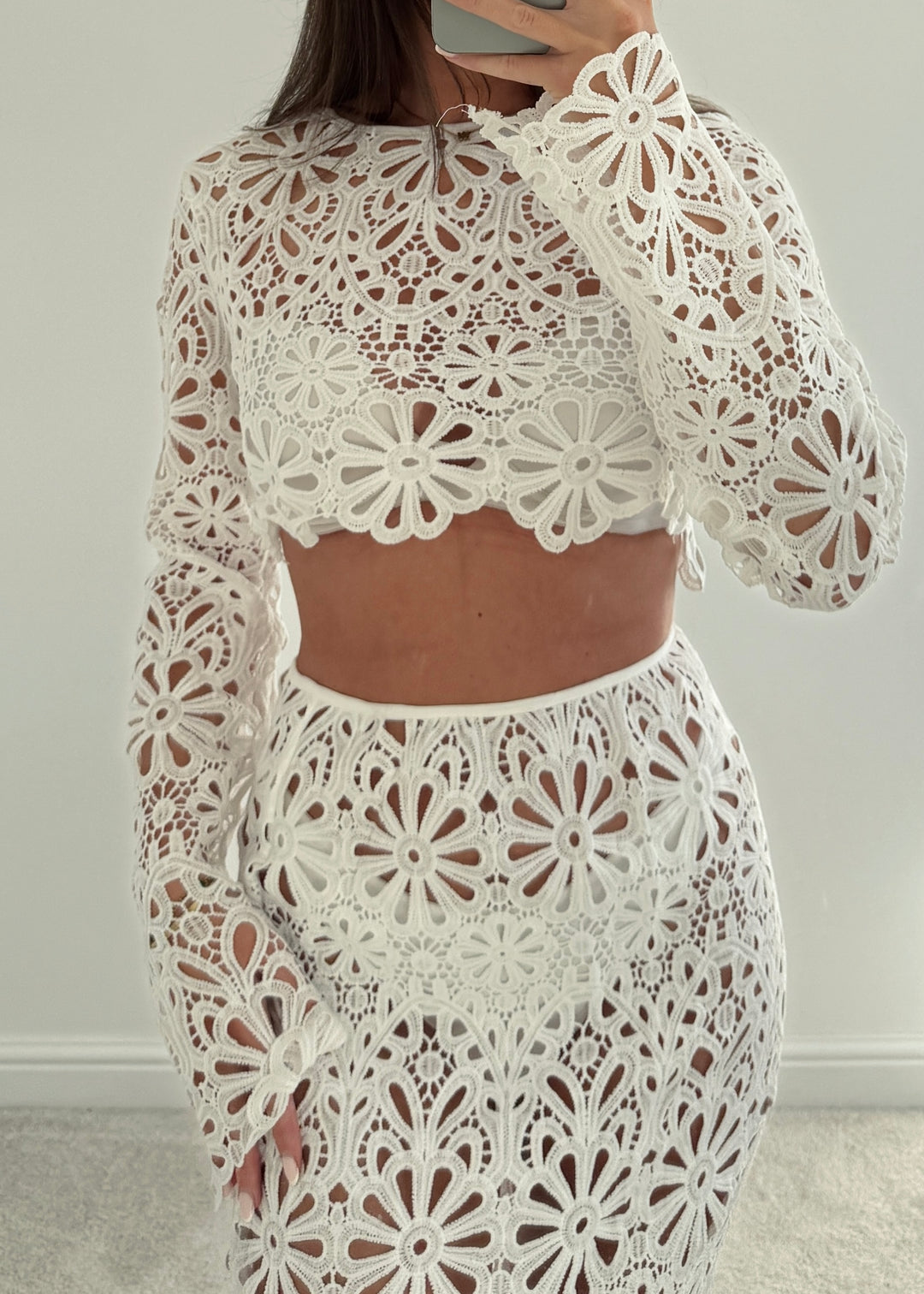“Palma” White Floral Maxi Skirt / Top Set