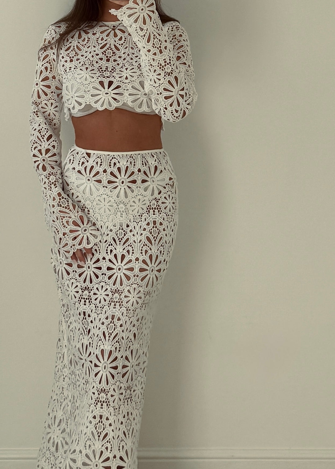 “Palma” White Floral Maxi Skirt / Top Set