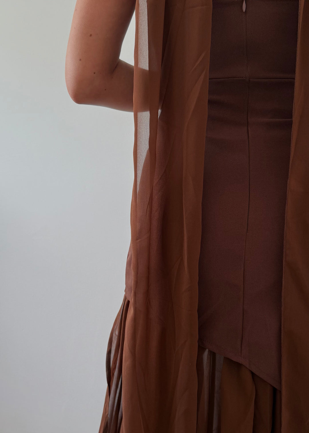 "Soulie" Brown Chiffon Hem Maxi Dress
