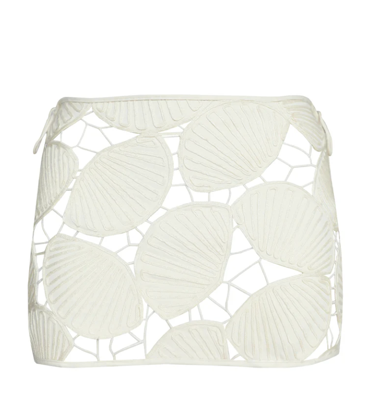 "Orla" White Shell Embroidered Mini Skirt